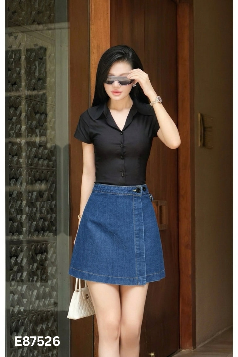 Chân váy jeans xanh vạt