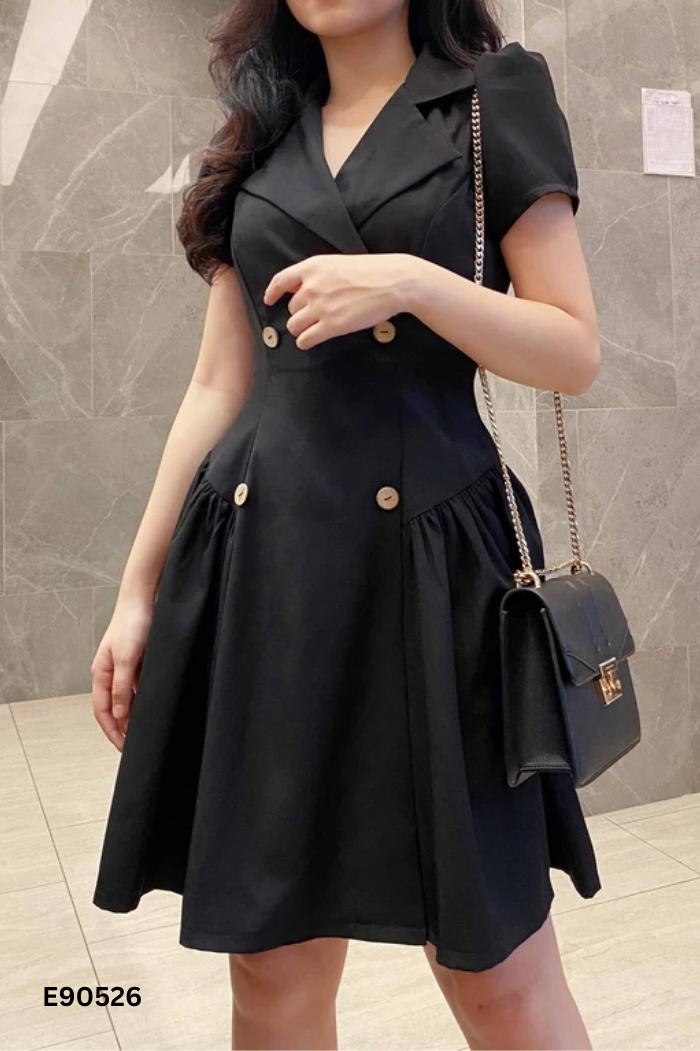 Váy LUX W FASHION đen cổ vest