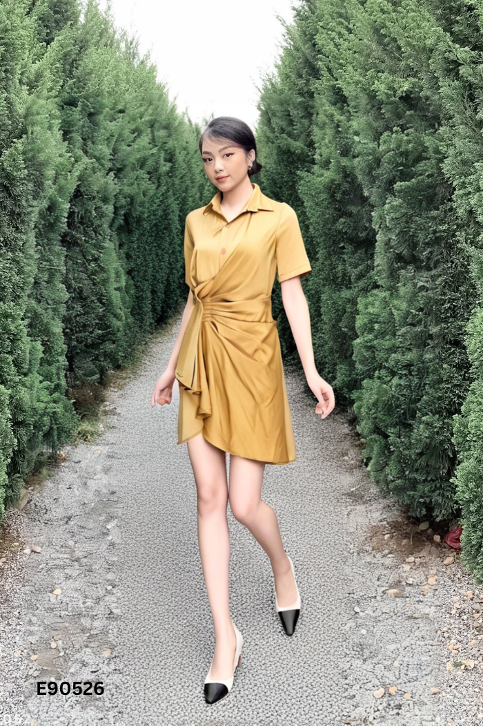 Váy nâu vàng dúm cạnh