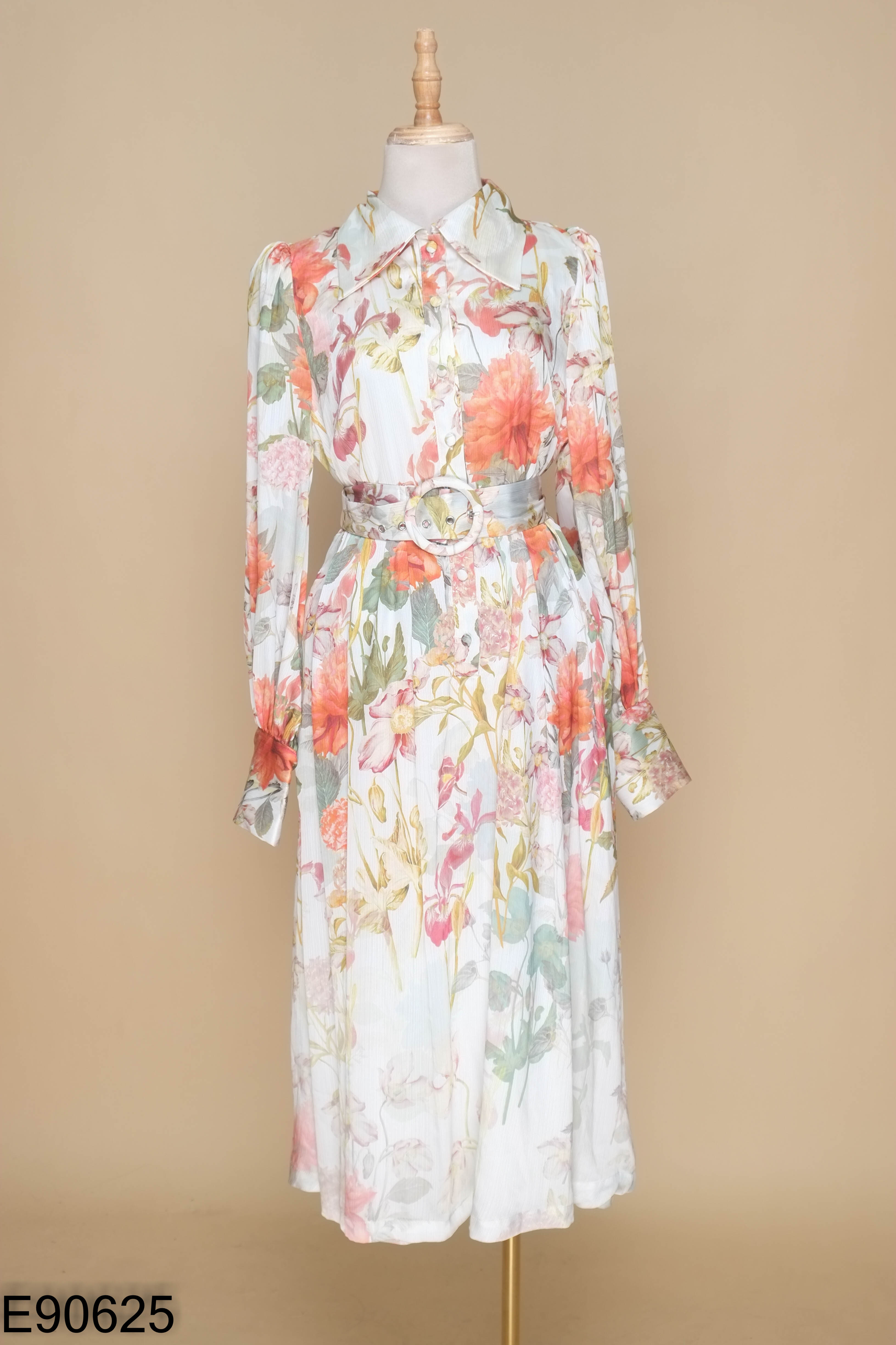 Váy lụa KAREN MILLEN sơ mi be hoa