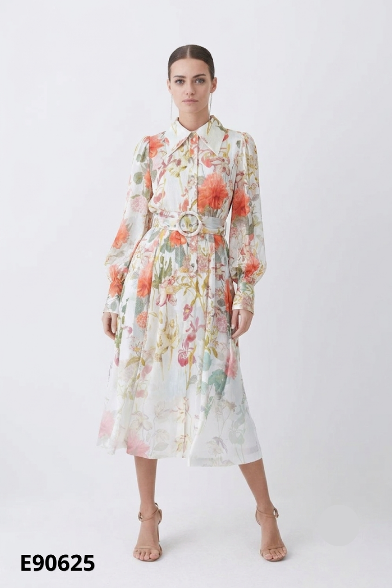 Váy lụa KAREN MILLEN sơ mi be hoa