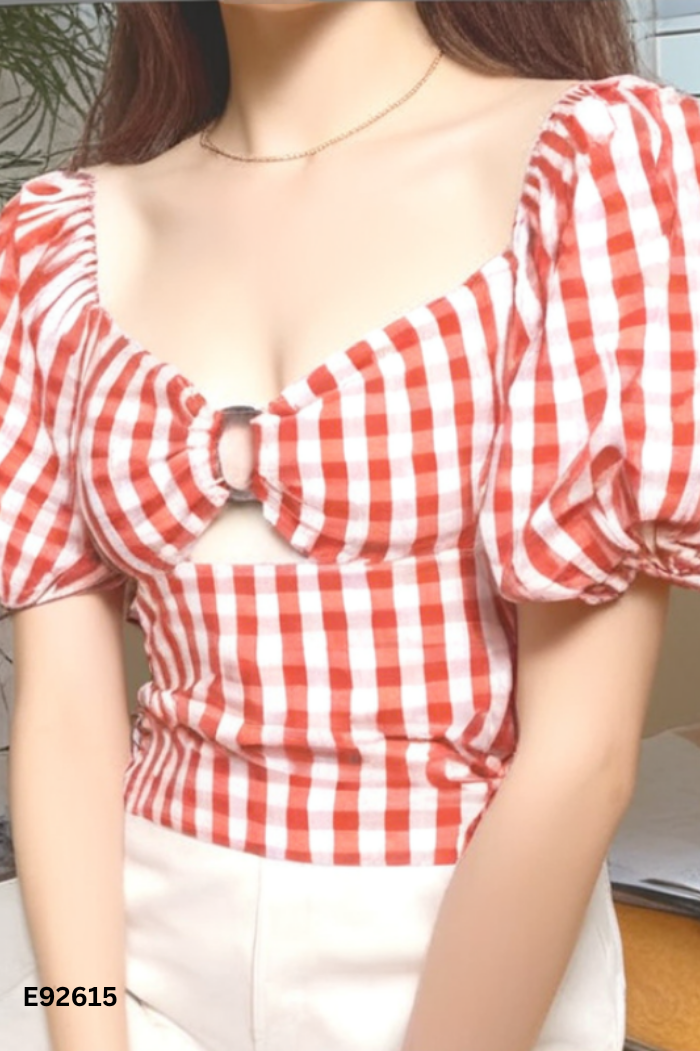 Áo caro đỏ chun lưng