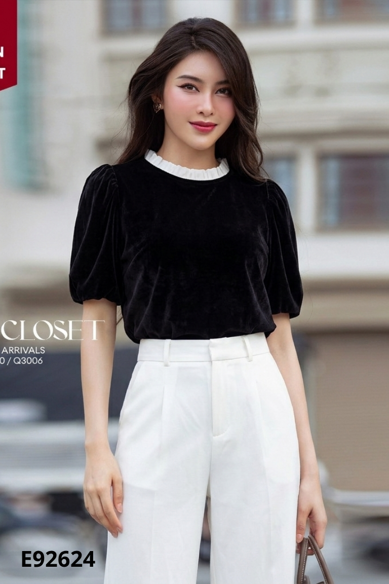Set áo nhung đen + quần dài be