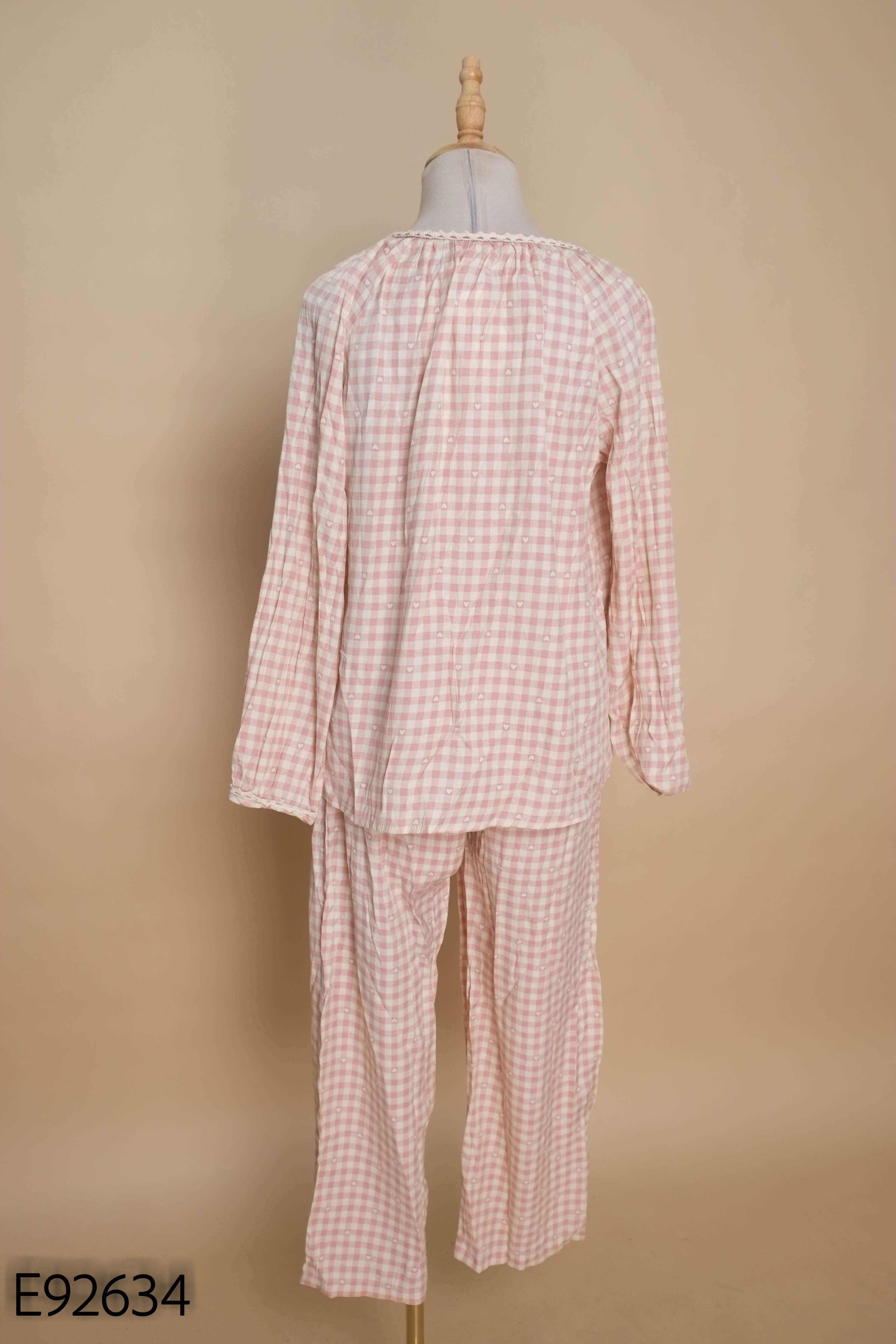 Set Pijama hồng trắng caro dài