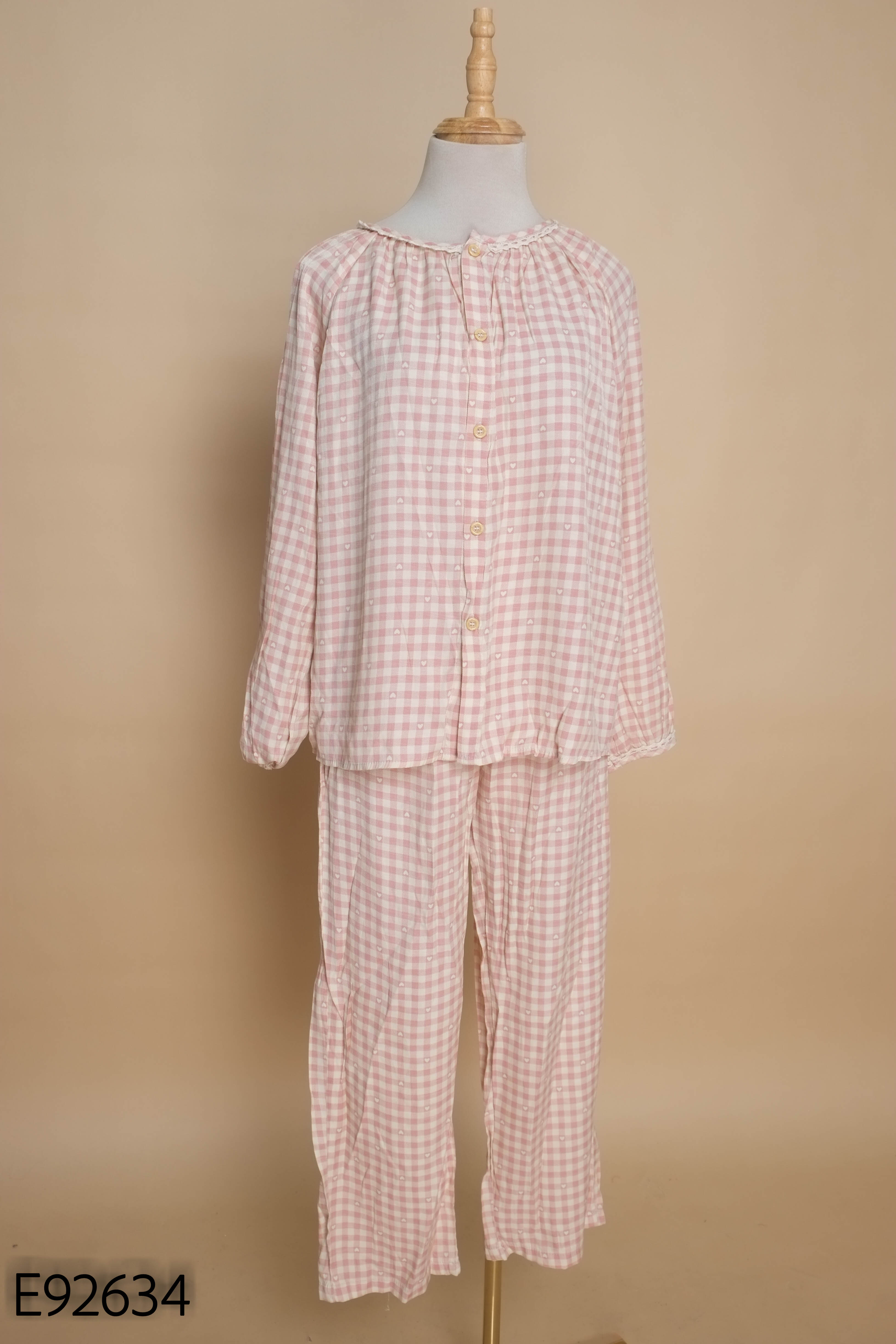 Set Pijama hồng trắng caro dài
