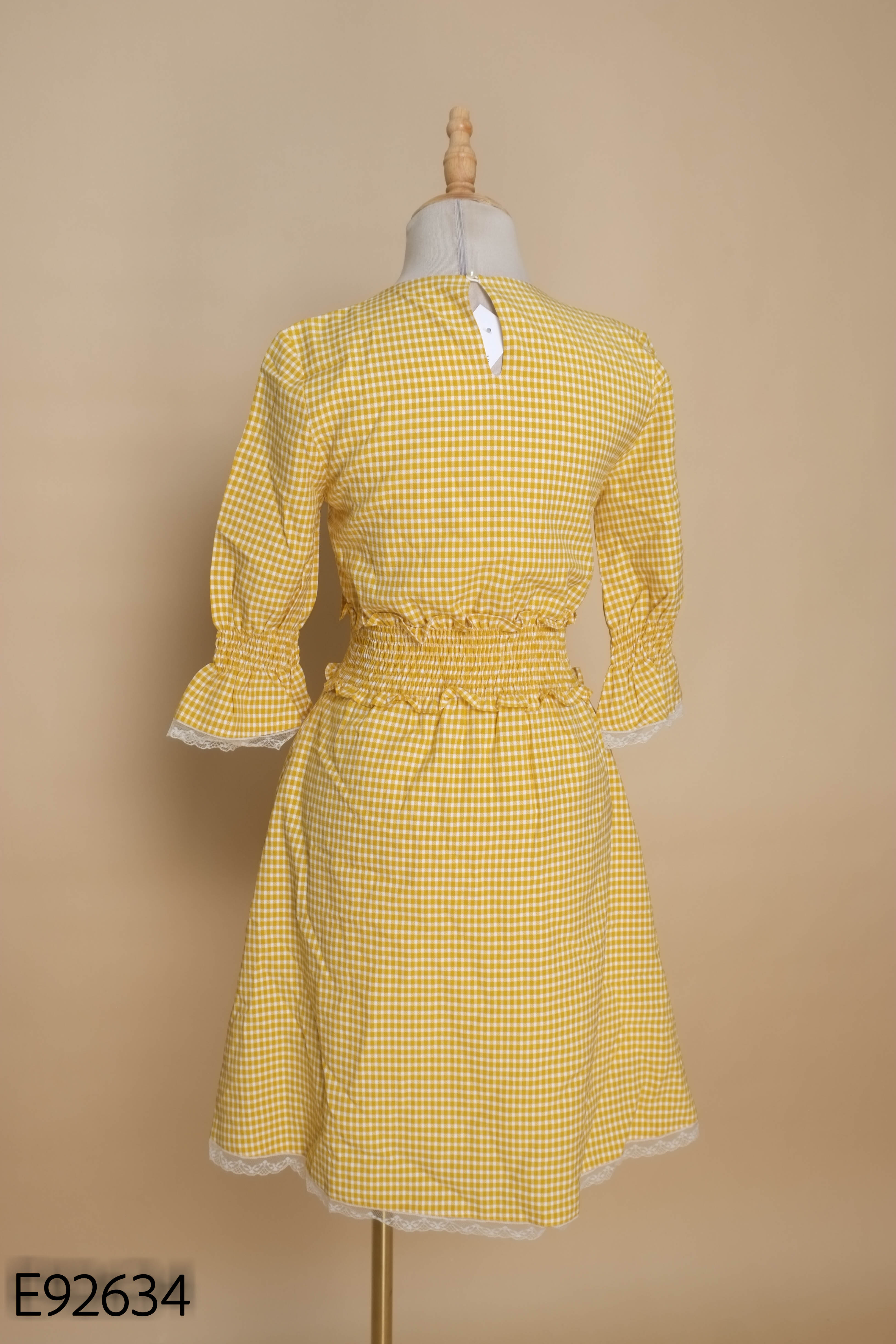 Váy vàng kẻ trắng JM DRESS DESISN nhún eo
