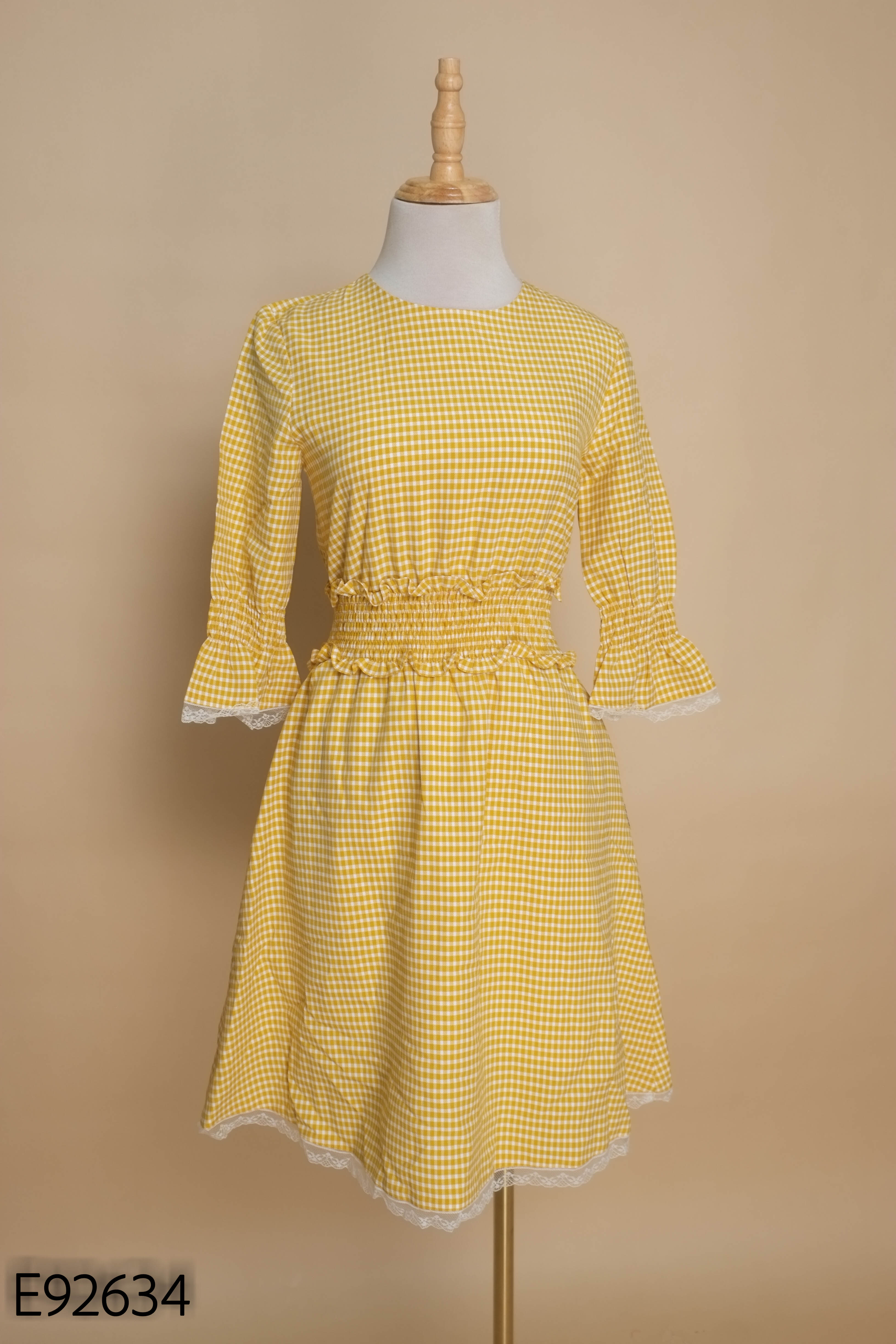 Váy vàng kẻ trắng JM DRESS DESISN nhún eo