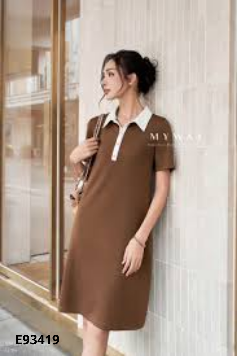 Váy MY WAY nâu cổ trắng