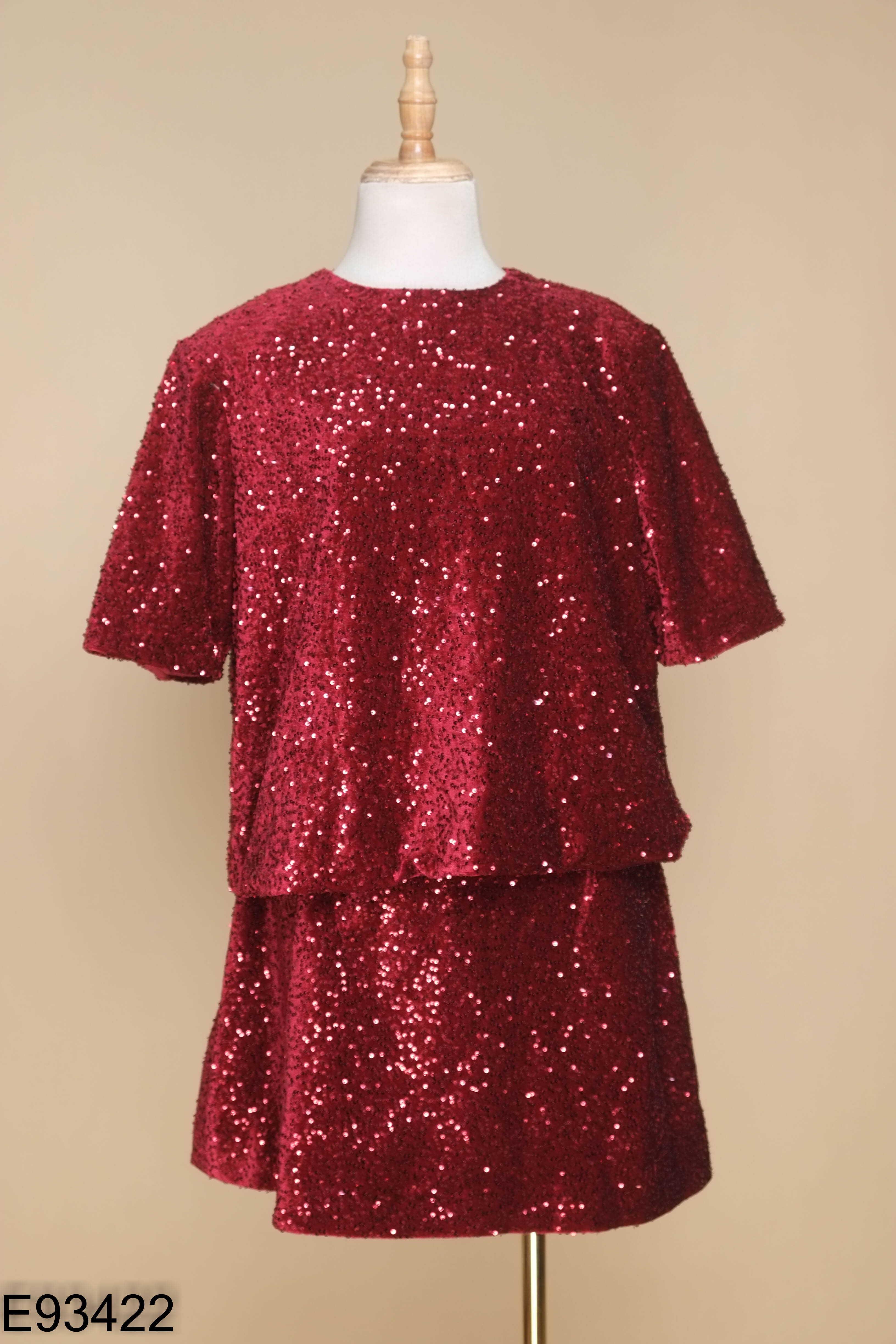 Set Áo nhung đỏ MY WAY mix sequin + Chân váy