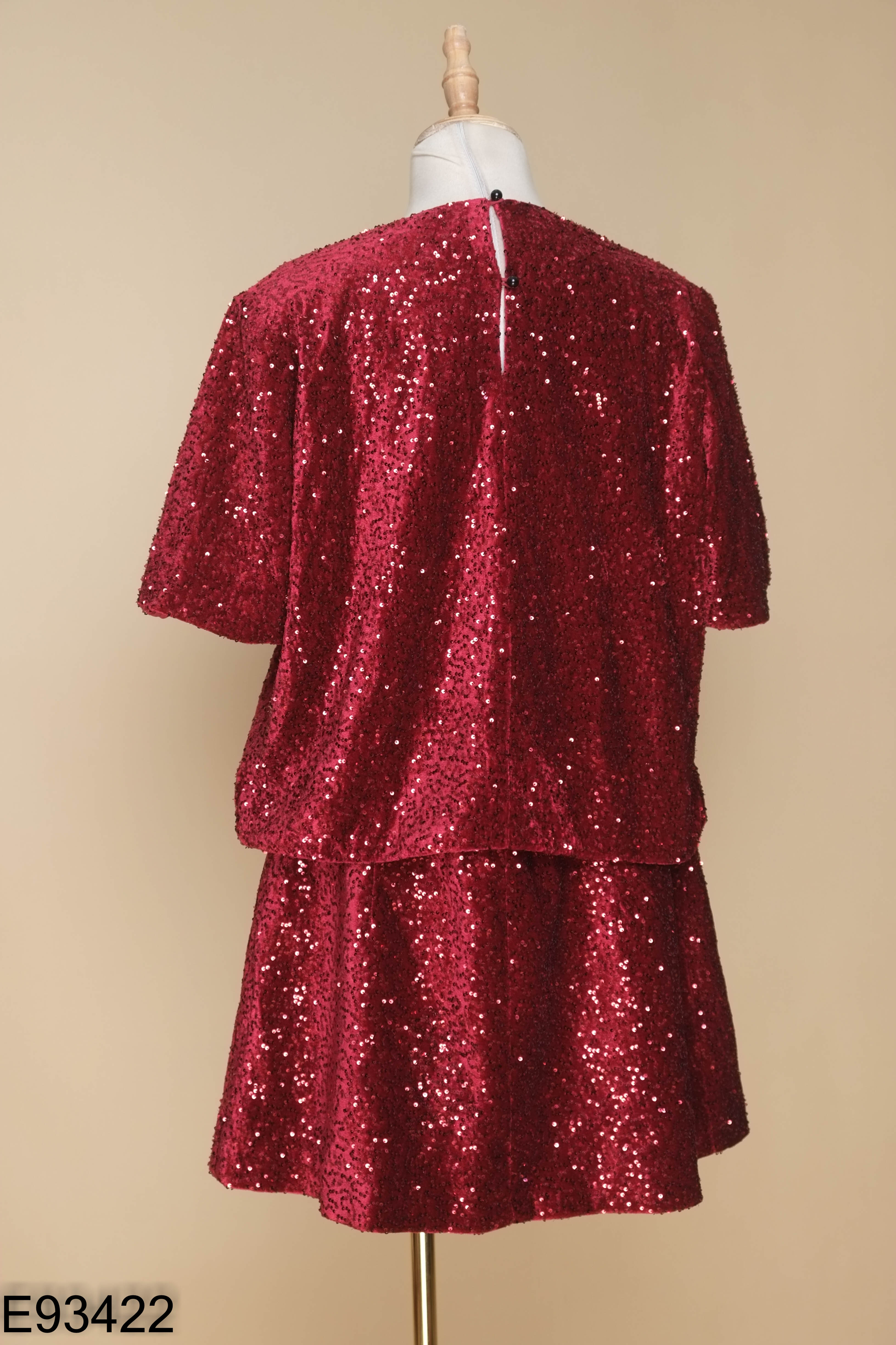 Set Áo nhung đỏ MY WAY mix sequin + Chân váy