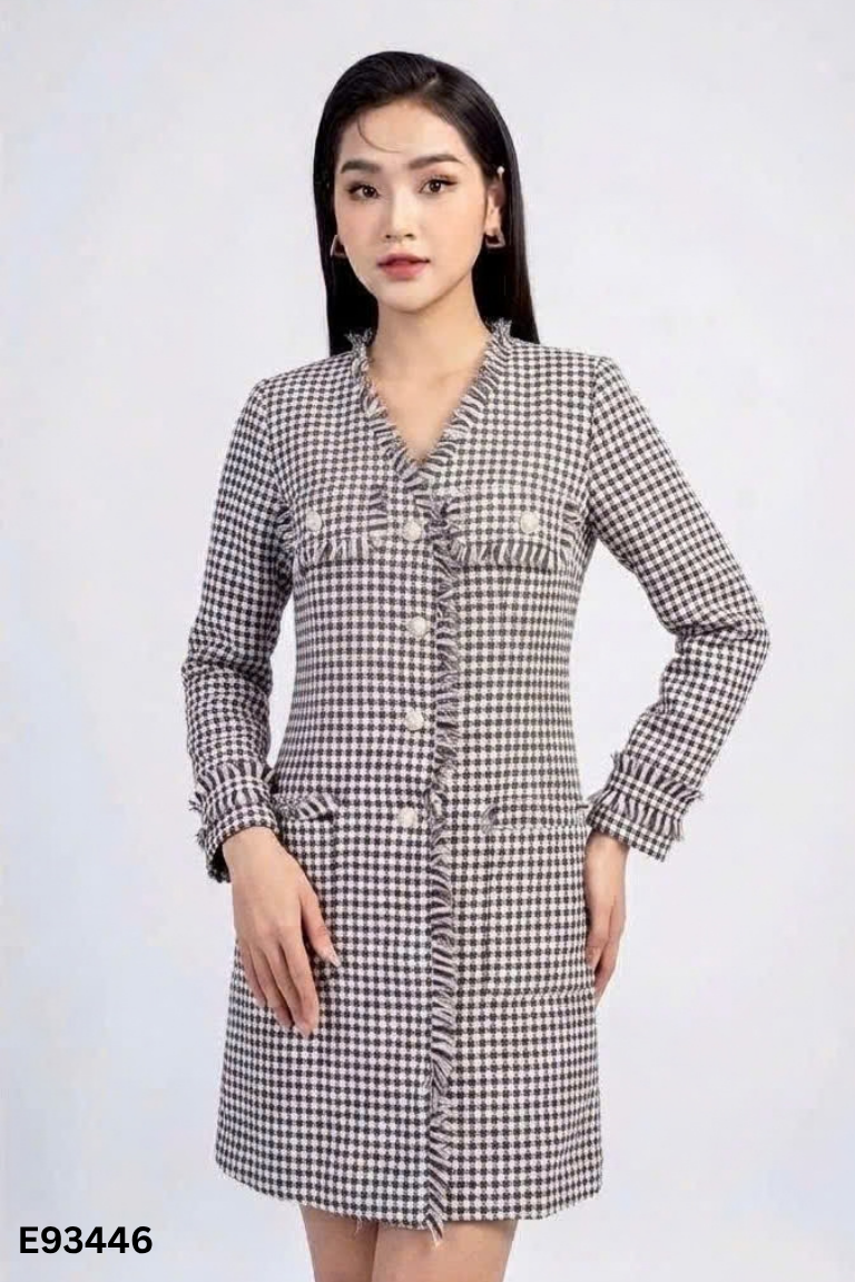 Áo dạ CCHAT đen trắng họa tiết ziczac