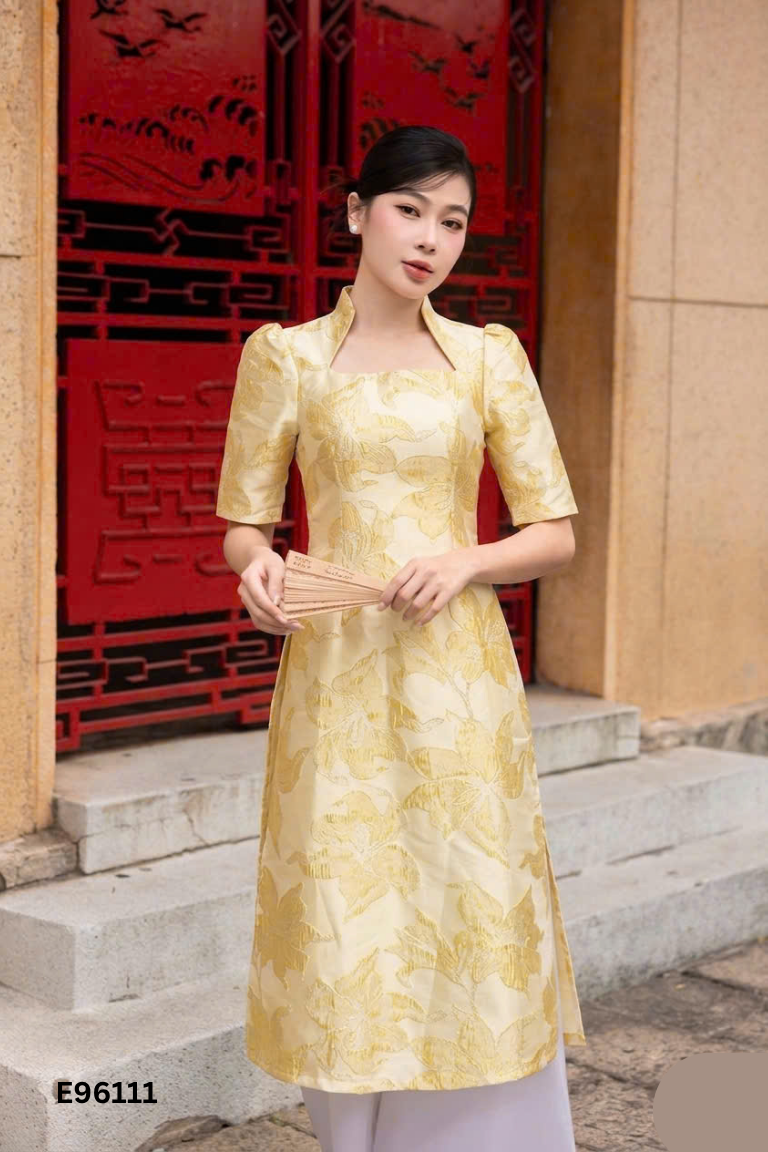 NEWTAG Áo dài vàng họa tiết