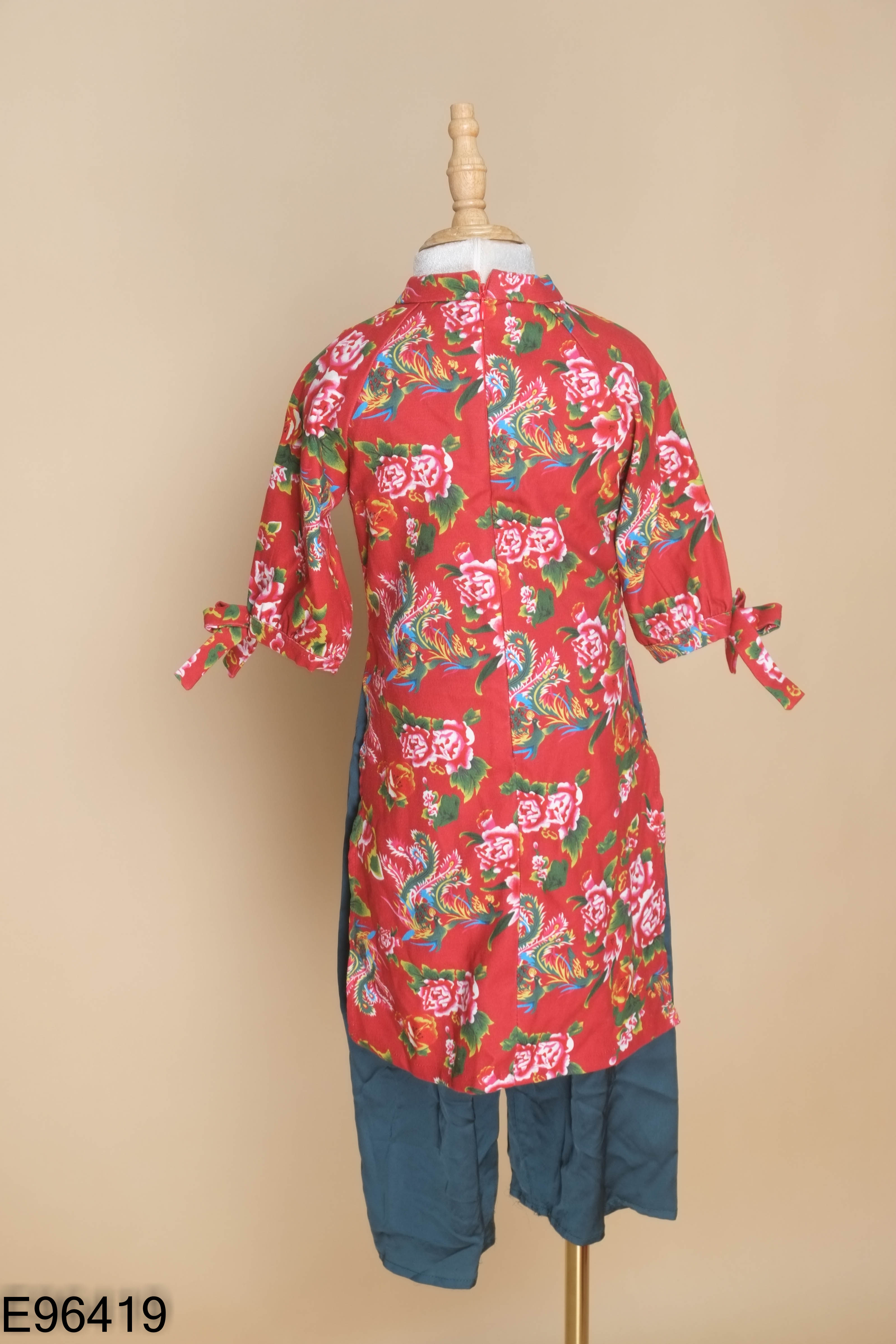 Set Áo dài đỏ họa tiết + quần KIDS