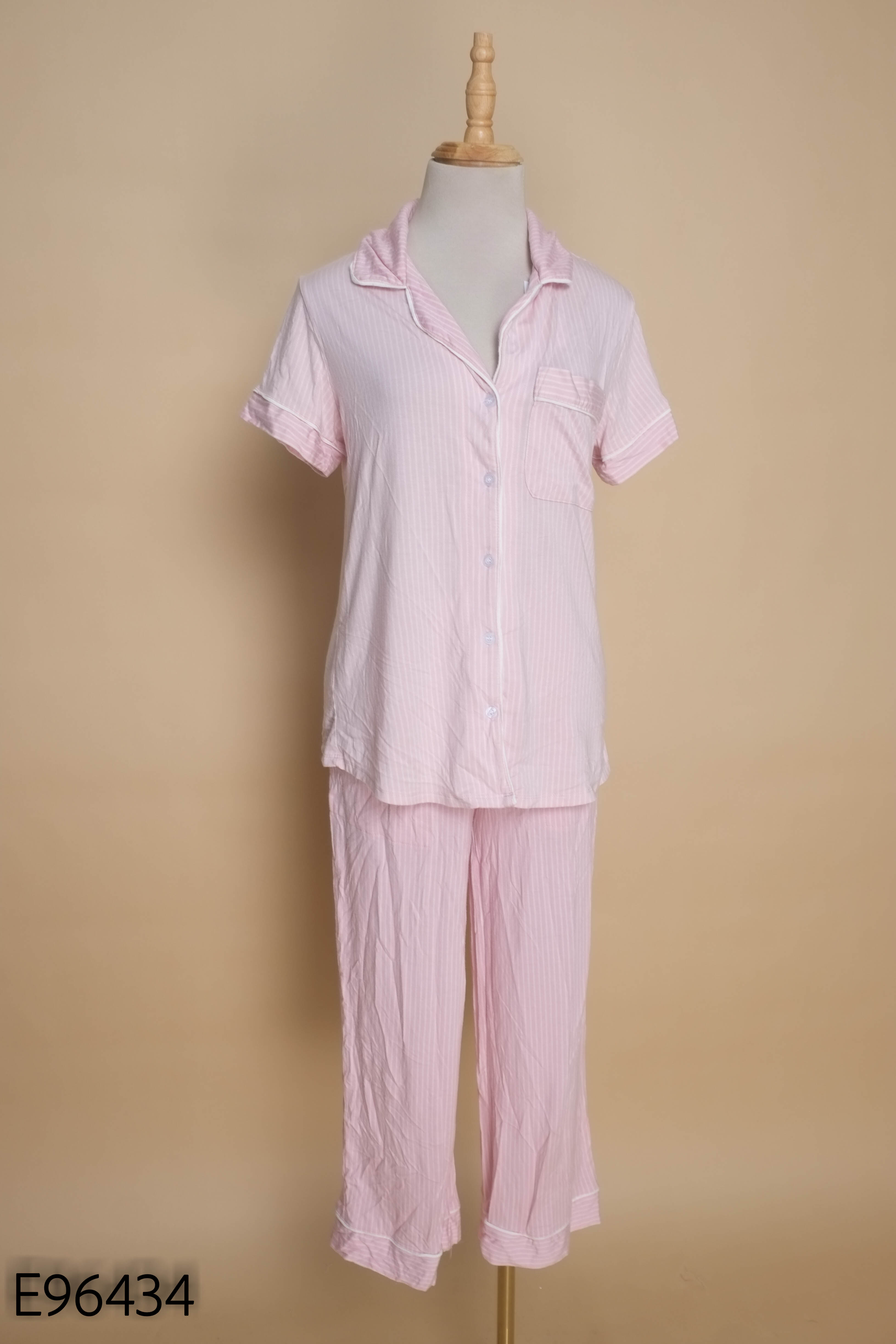 Set bộ ngủ hồng kẻ+quần dài