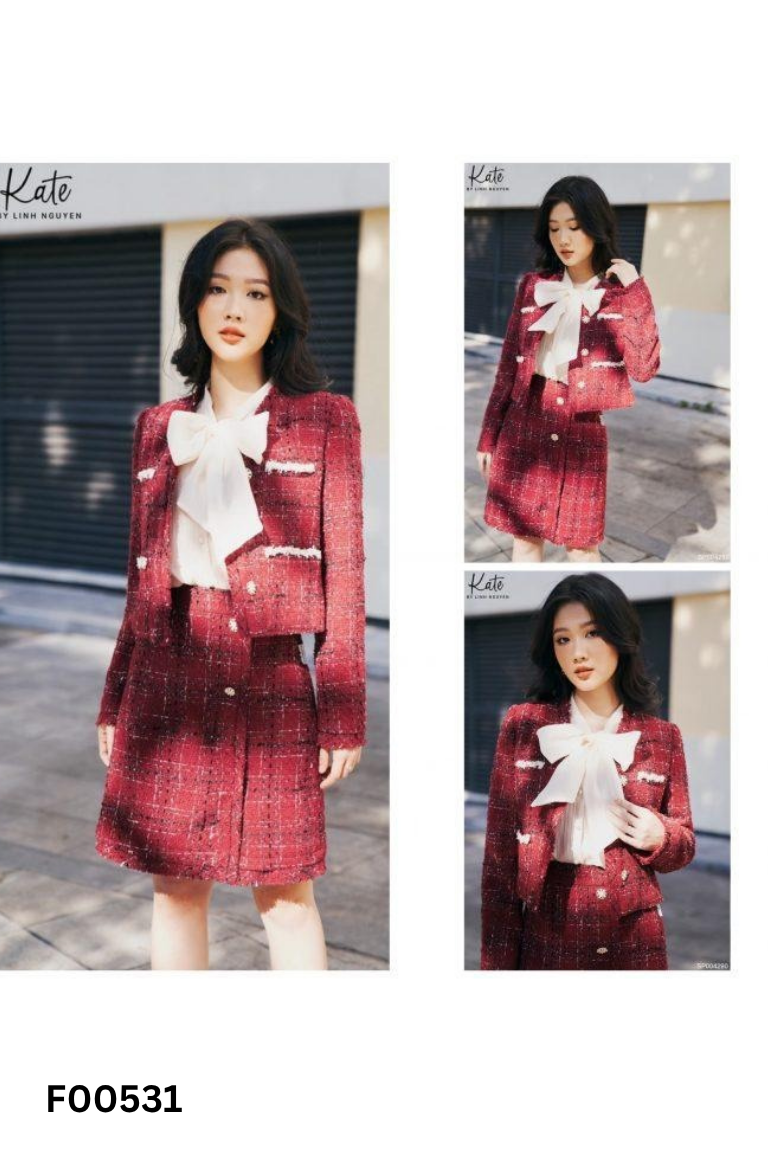 Set Áo dạ KATE BY LINHNGUYEN đỏ + chân váy