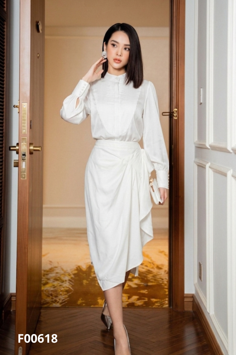 NEWTAG Set Áo kem gấp ly trước CINDY C + Chân váy