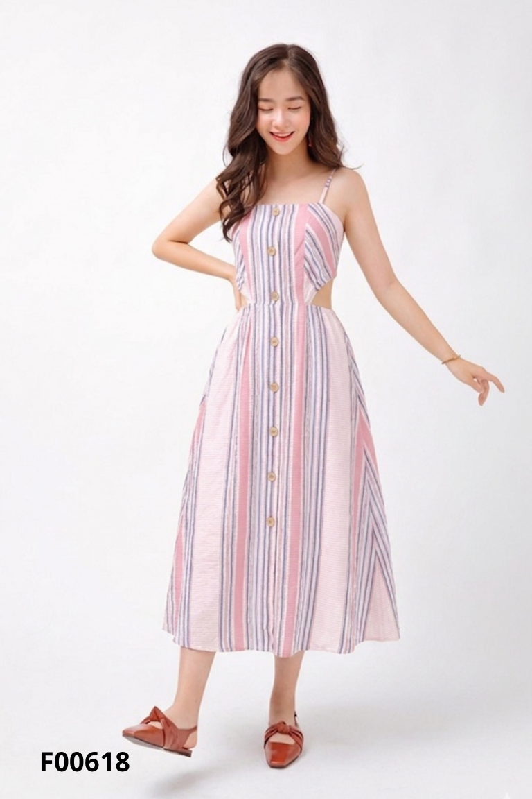 Váy hai dây hồng MIN BOUTIQUE họa tiết kẻ