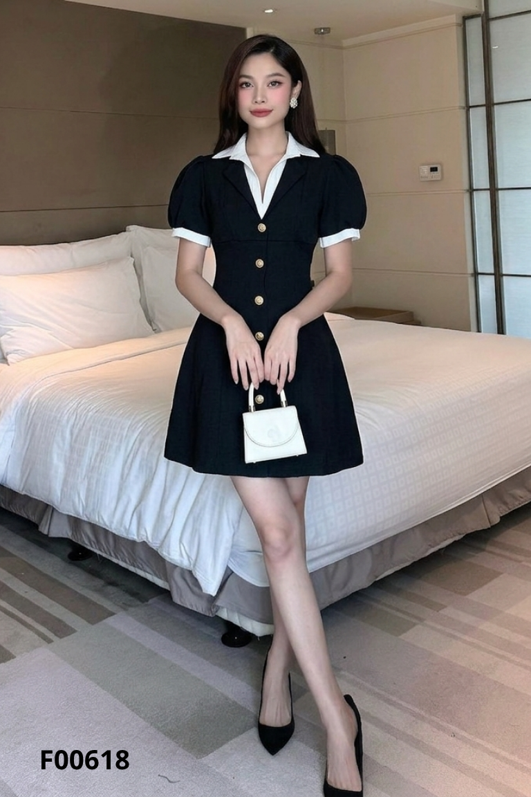 Váy đen EVII phối cổ trắng công sở