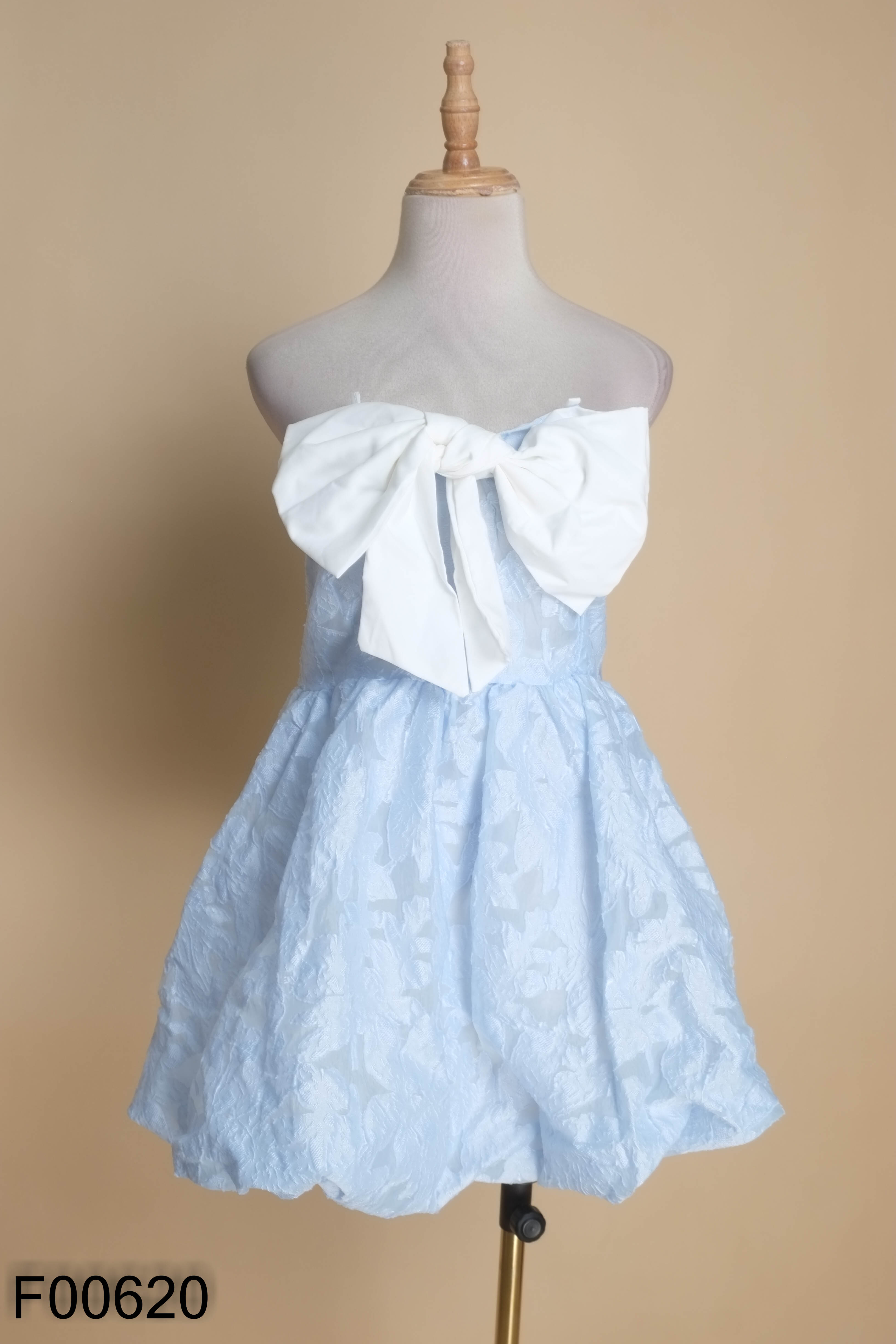 Áo babydoll cúp ngực xanh nơ trắng