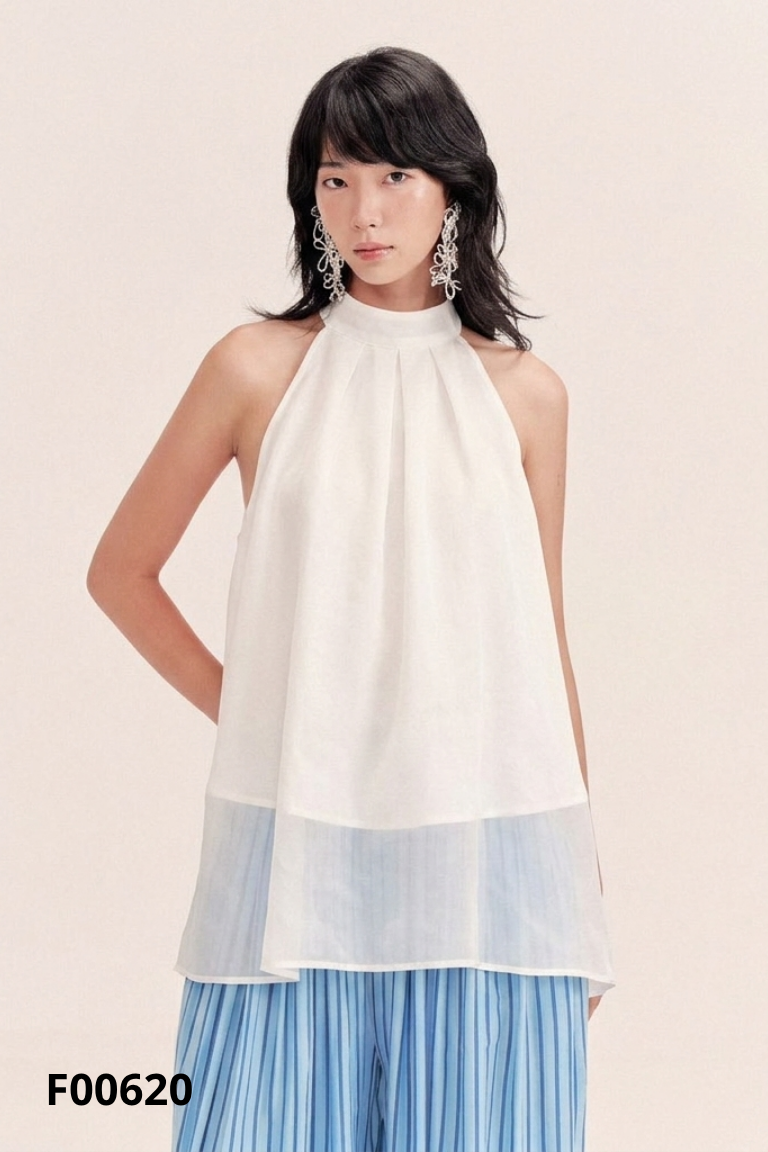 Áo babydoll cổ yếm trắng