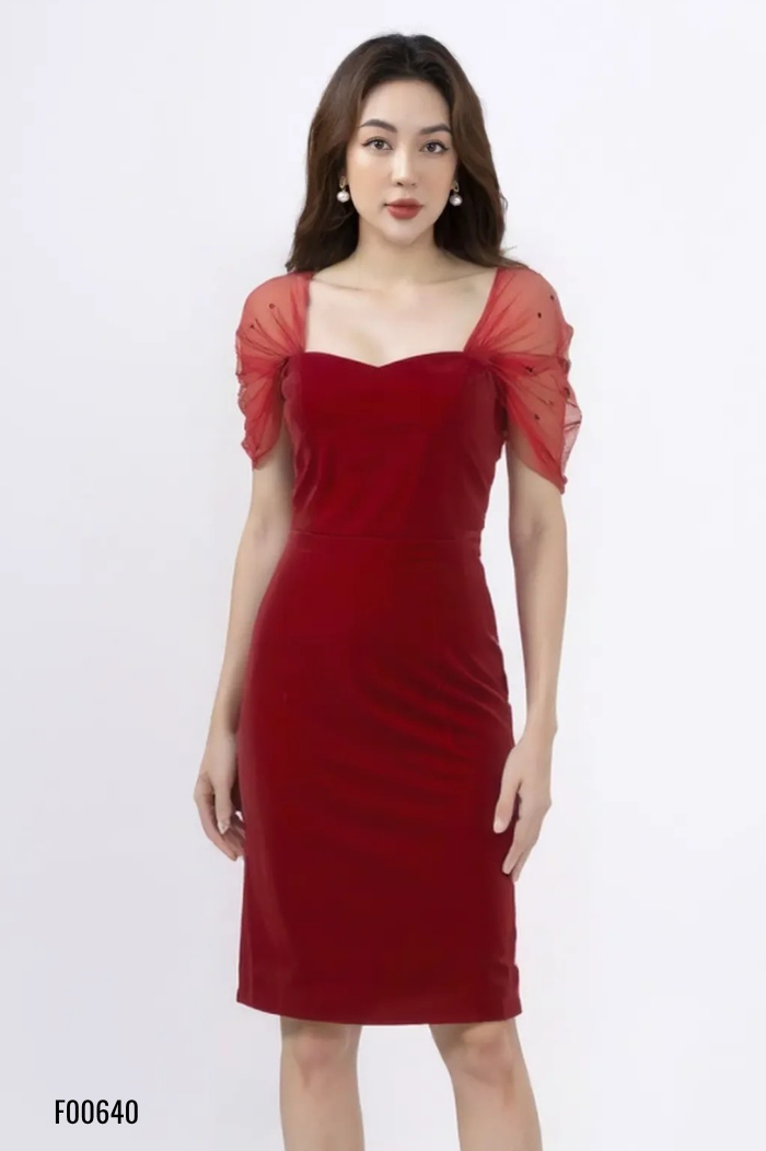 NEWTAG Váy đỏ GUMAC phối lưới