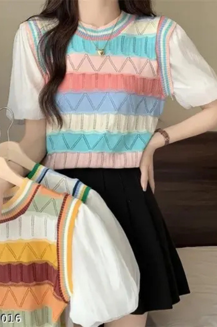 Áo len sắc màu tay bồng