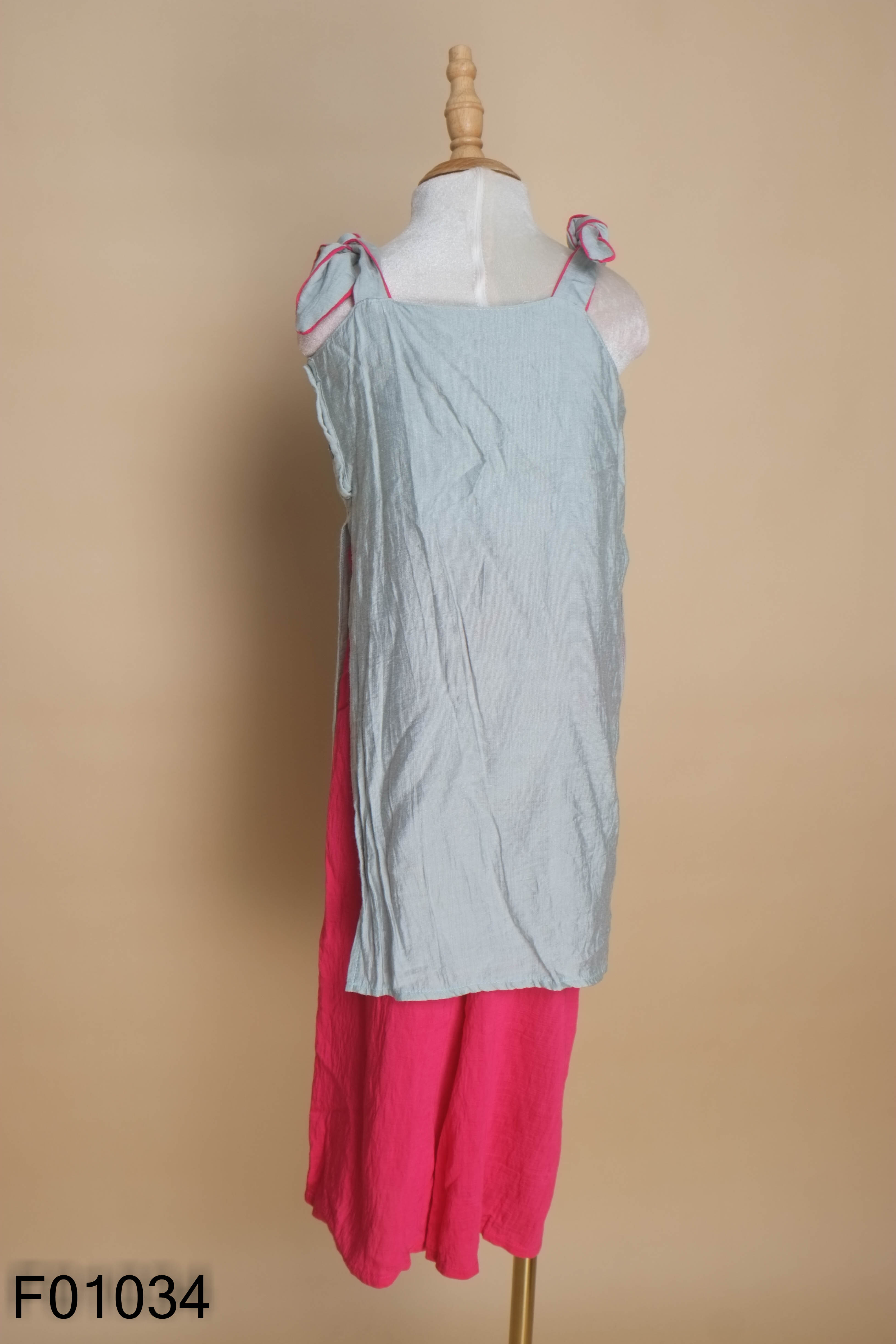 Set Áo dài cách tân xanh + Quần hồng KIDS