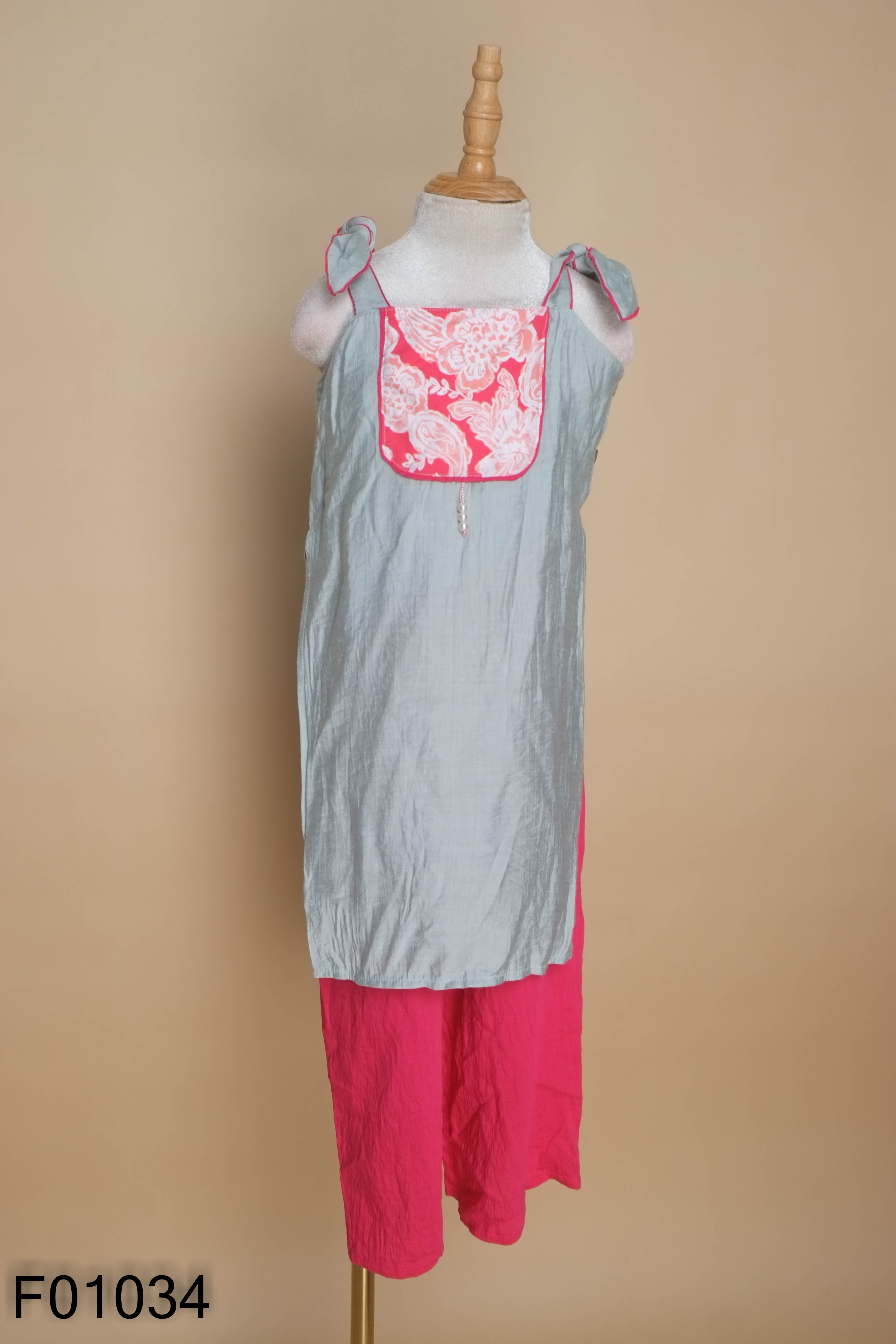 Set Áo dài cách tân xanh + Quần hồng KIDS
