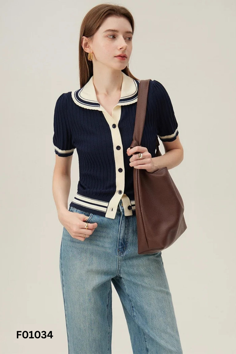 Áo polo len xanh cổ be URBAN REVIVO
