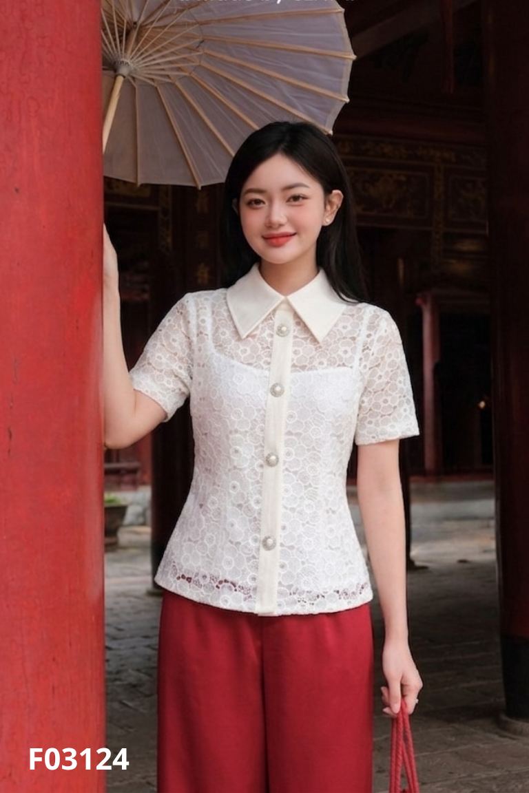 Áo TRANG HOANG ren trắng kèm lót