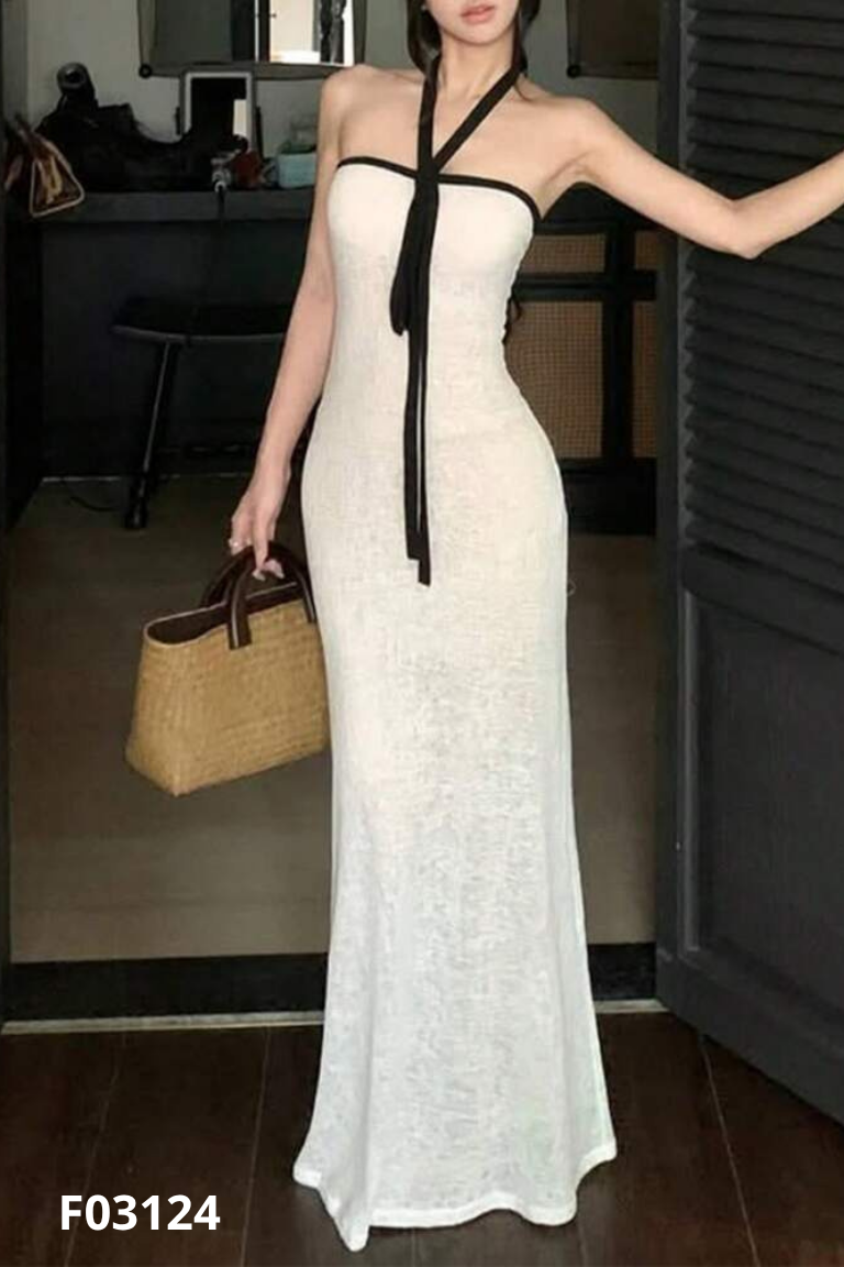 NEWTAG Váy quây be viền đen