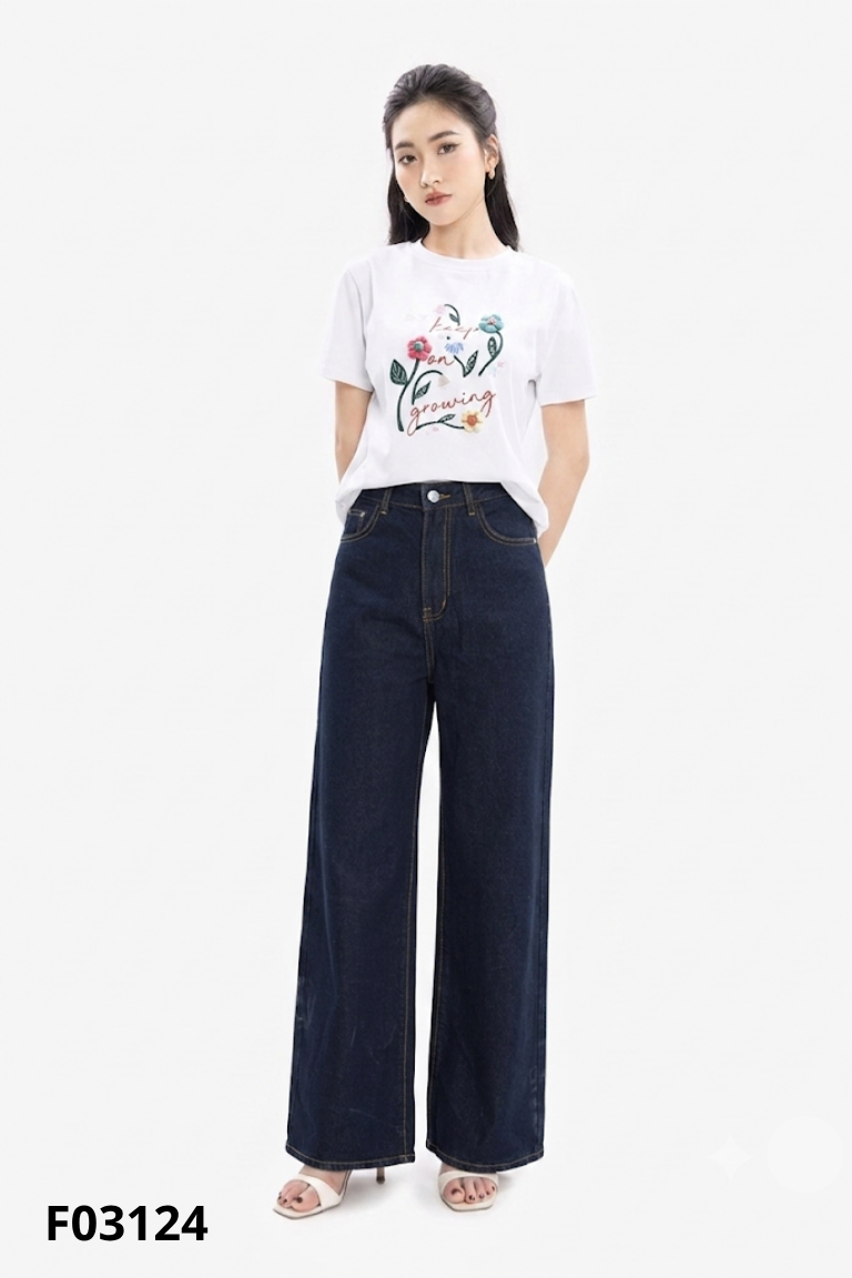 Quần jeans xanh ống suông\