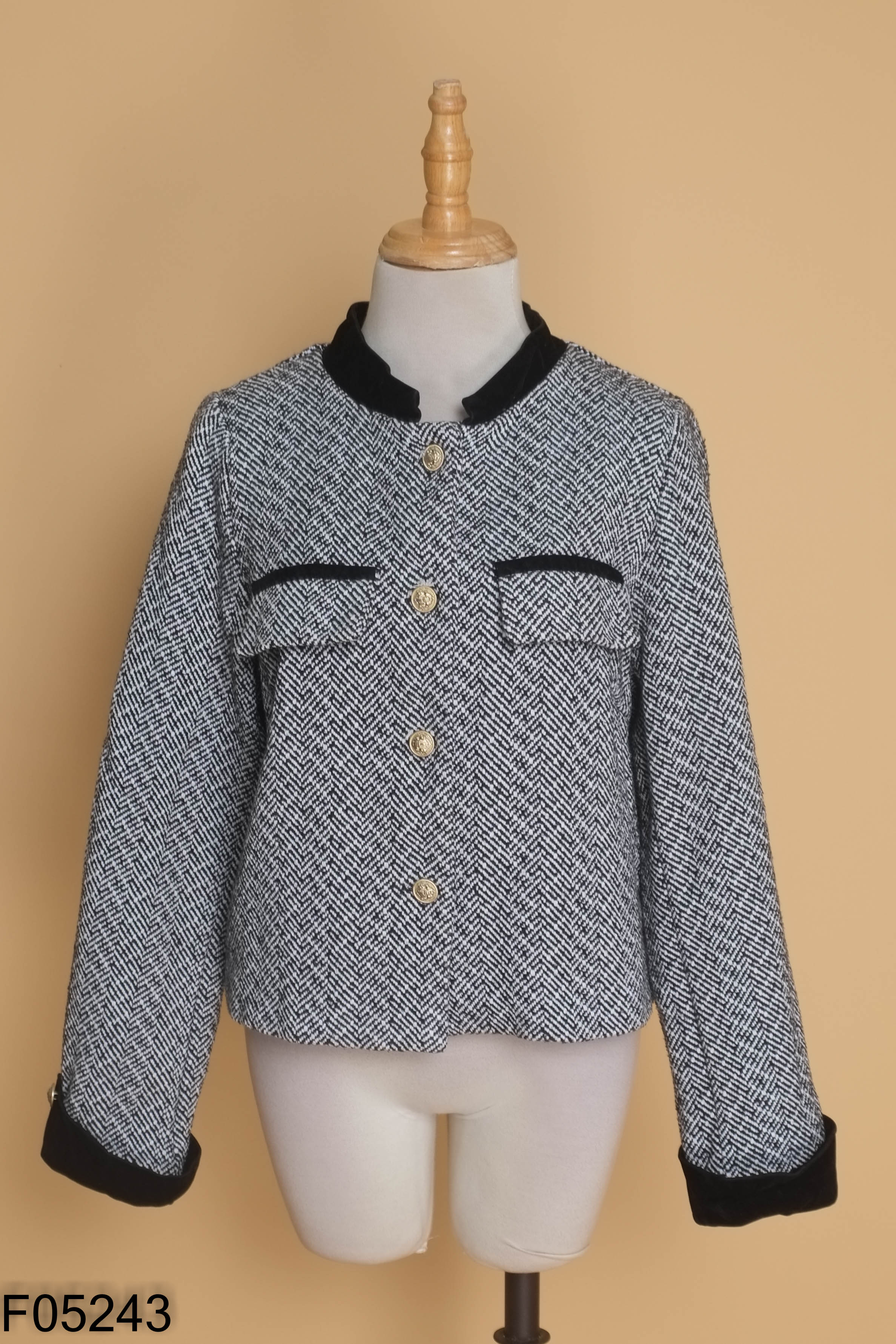 Áo dạ tweed đen MIIN họa tiết