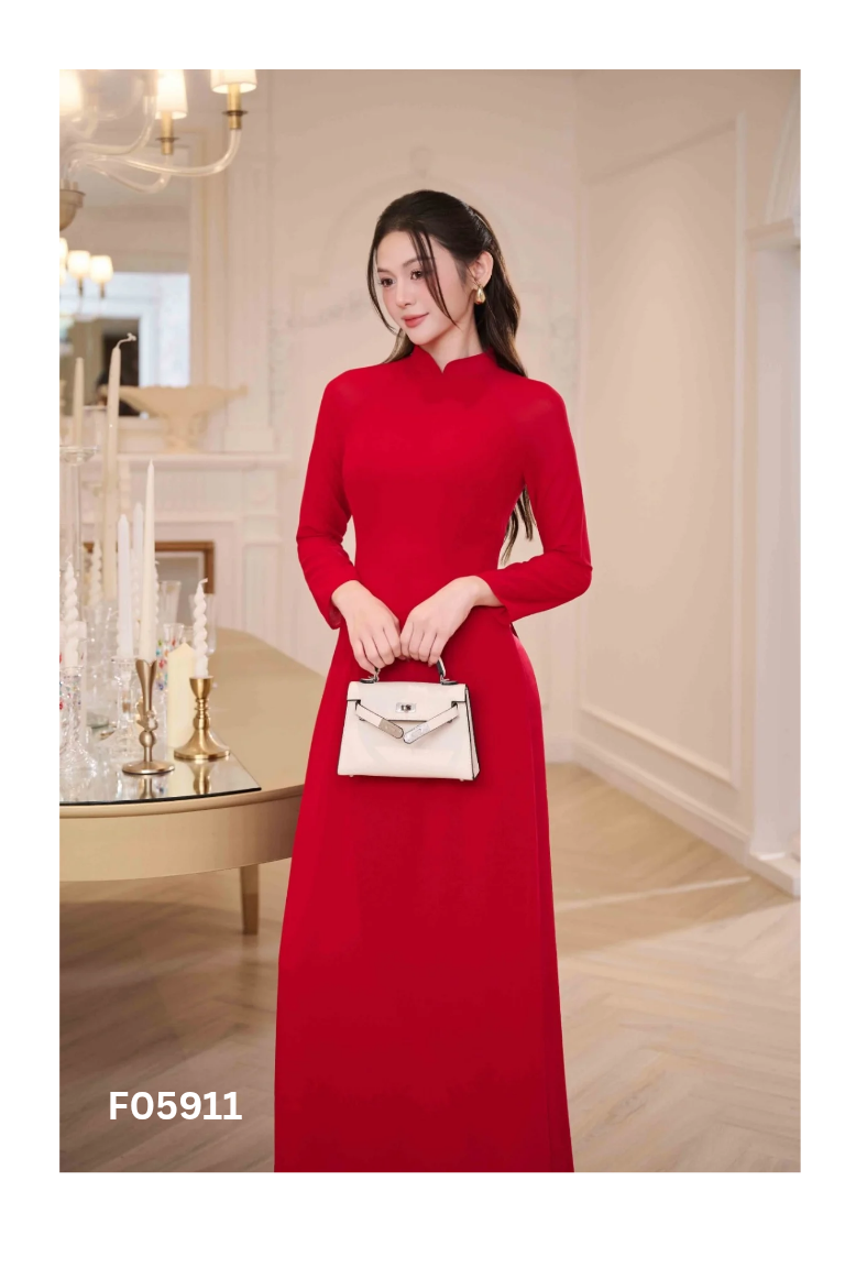 Set Áo dài đỏ trơn + quần đỏ