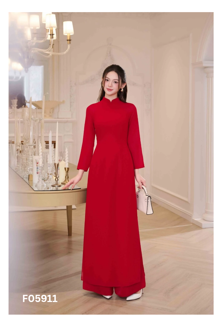Set Áo dài đỏ trơn + quần đỏ