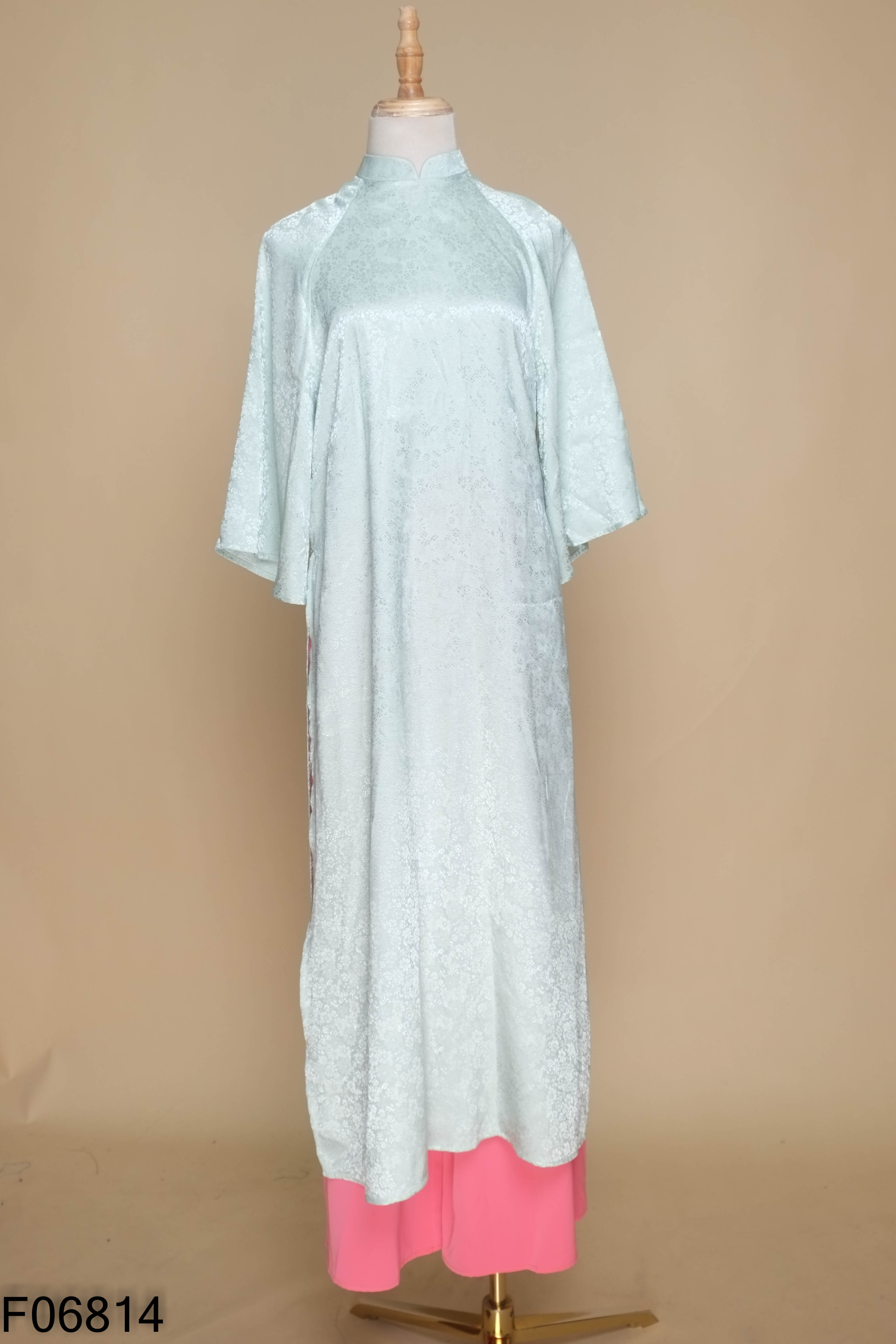 Set Áo dài xanh PLAIN WASH hoa + quần hồng