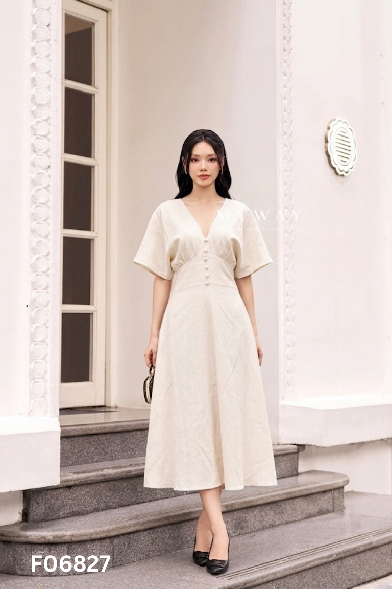 Váy LIIN linen be cổ V