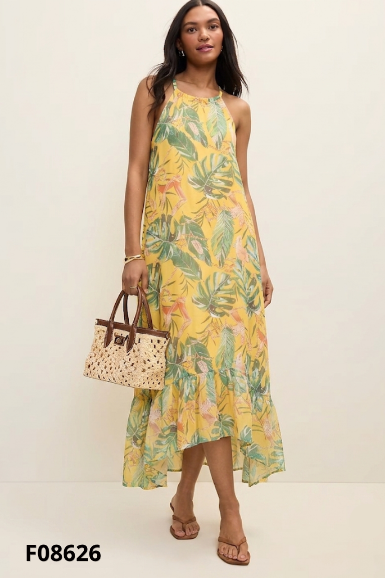 Váy vàng ANN TAYLOR cổ yếm hoa