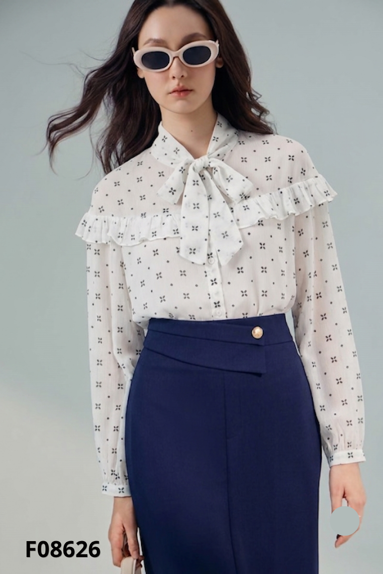 Áo trắng D.CHIC bèo họa tiết