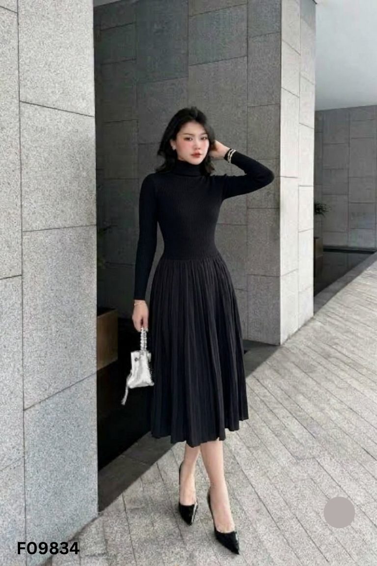 Váy đen dài tay khóa kéo