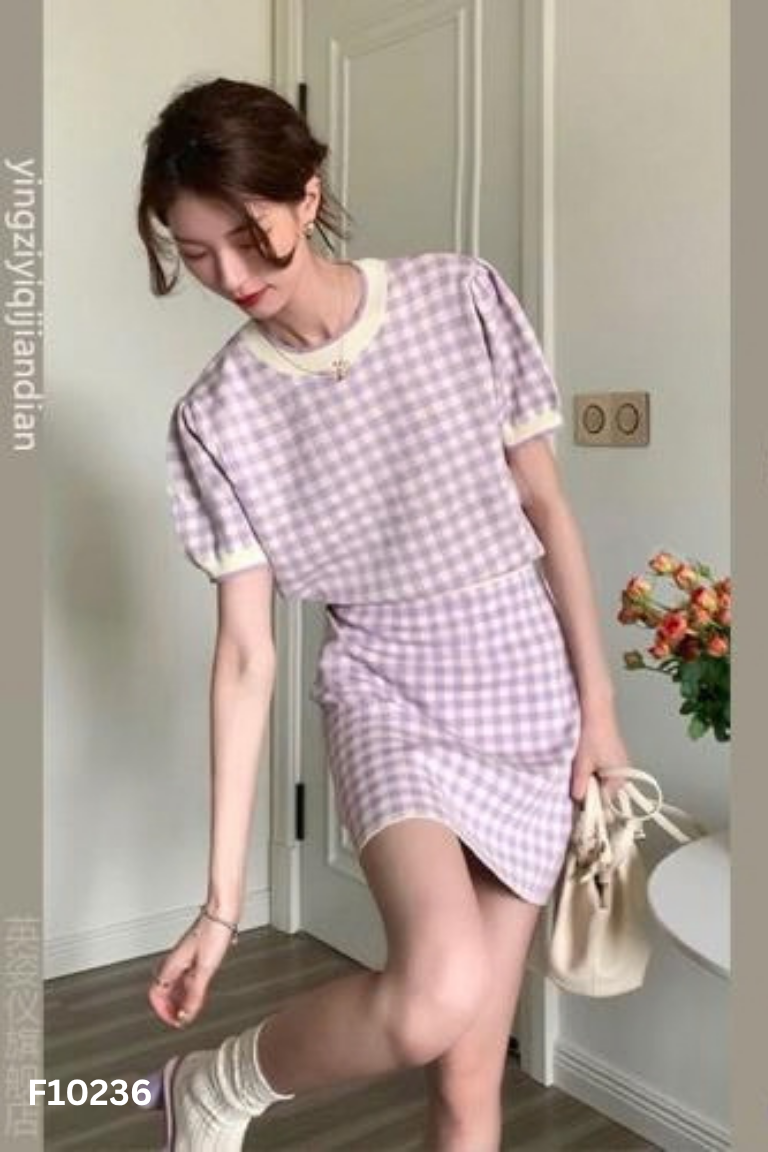 Set Áo len mongtoghi tím kẻ + chân váy