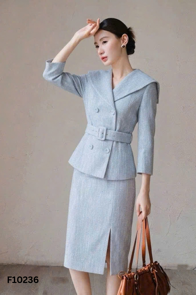 Set Áo dạ xanh kèm đai + chân váy