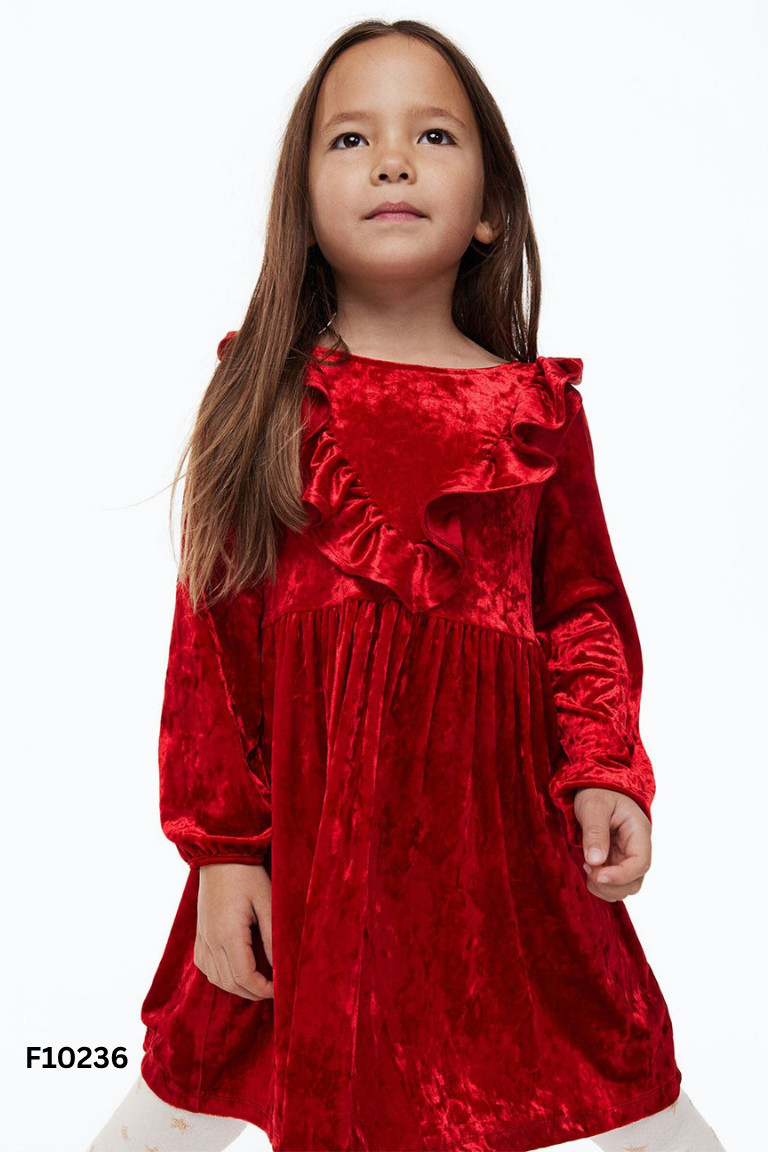 Váy nhung đỏ HM phối bèo KIDS
