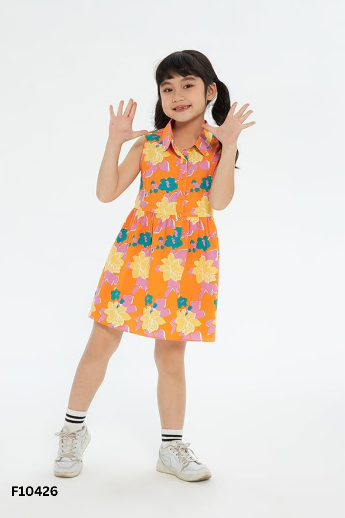 NEW Váy CHIHO cam họa tiết hồng KIDS