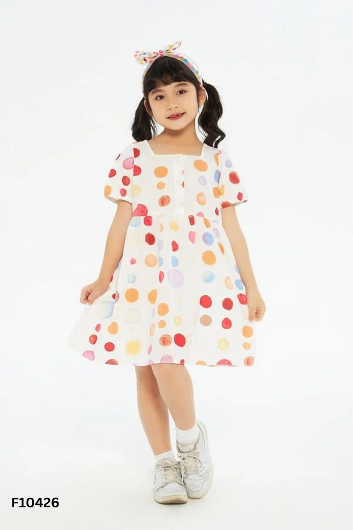 NEWTAG Váy trắng chấm tròn hồng KIDS