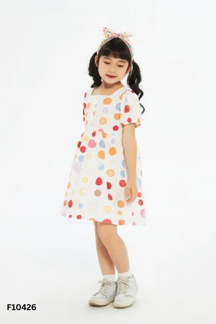 NEWTAG Váy trắng chấm tròn hồng KIDS