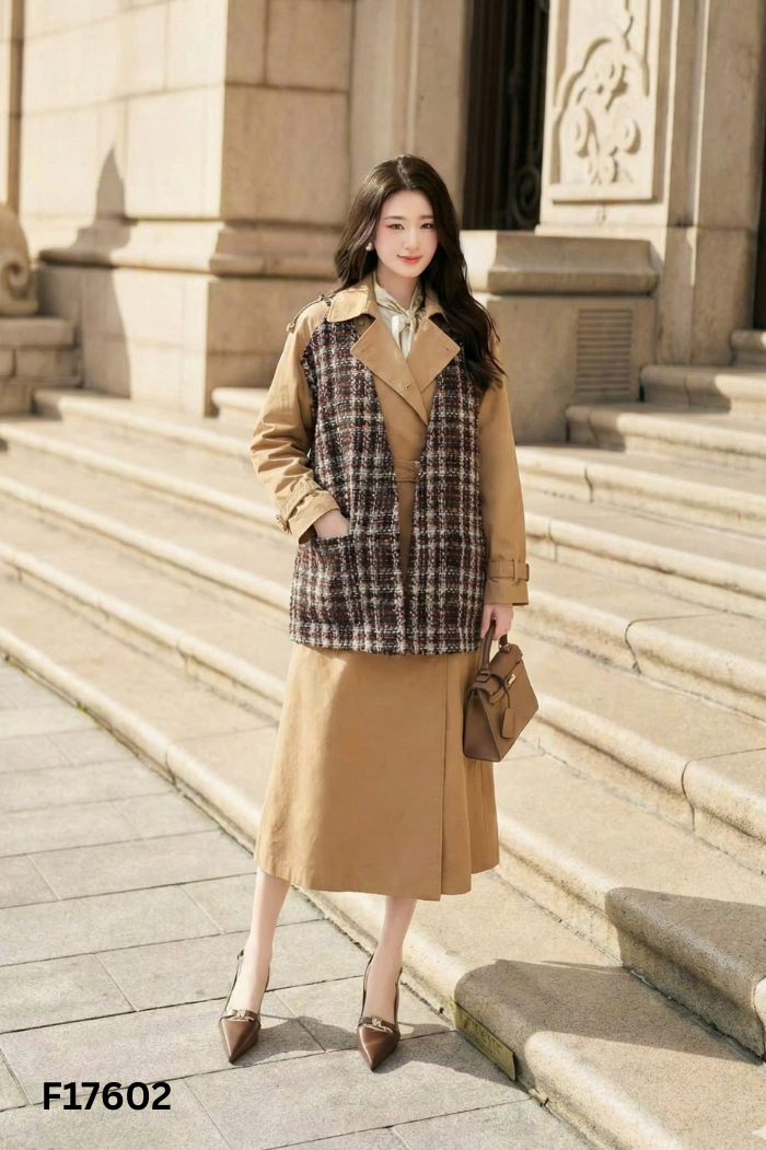 Áo khoác kaki nâu phối dạ