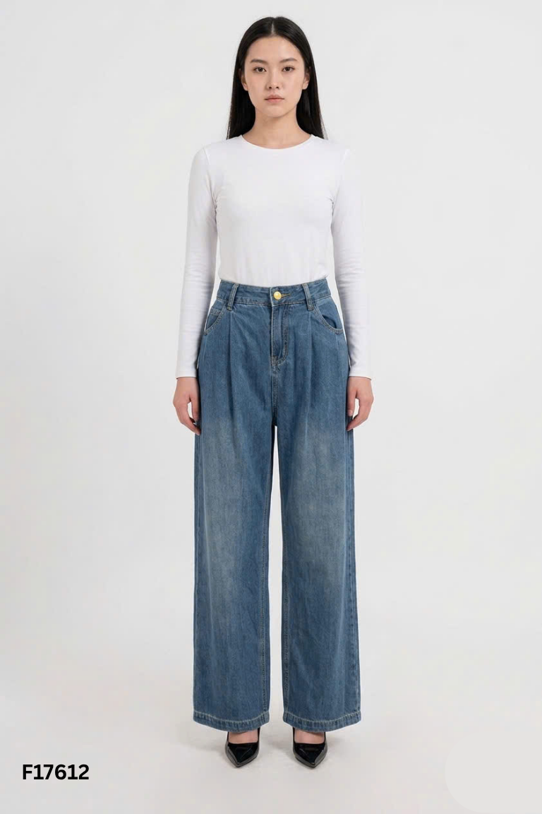 Quần jeans suông xanh trơn