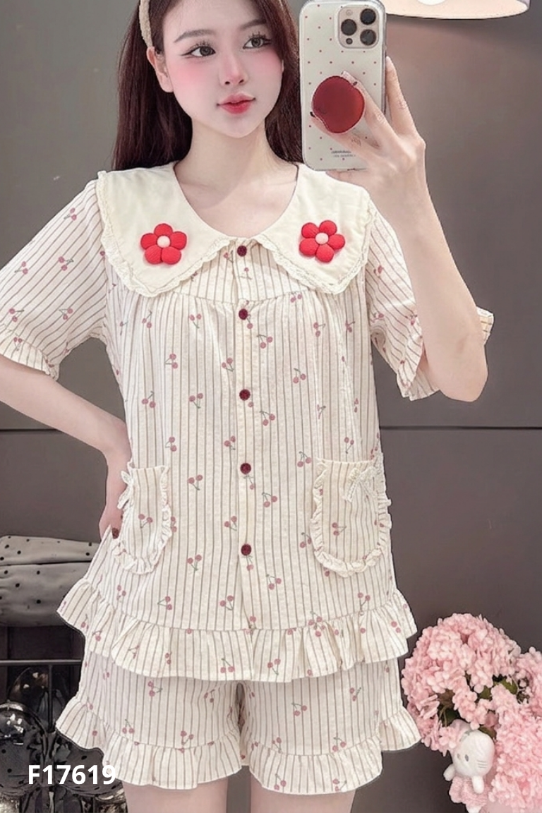 Set đồ ngủ be họa tiết