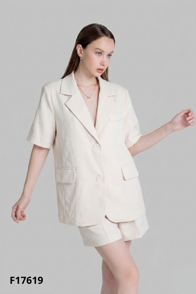 Áo blazer be ngắn tay